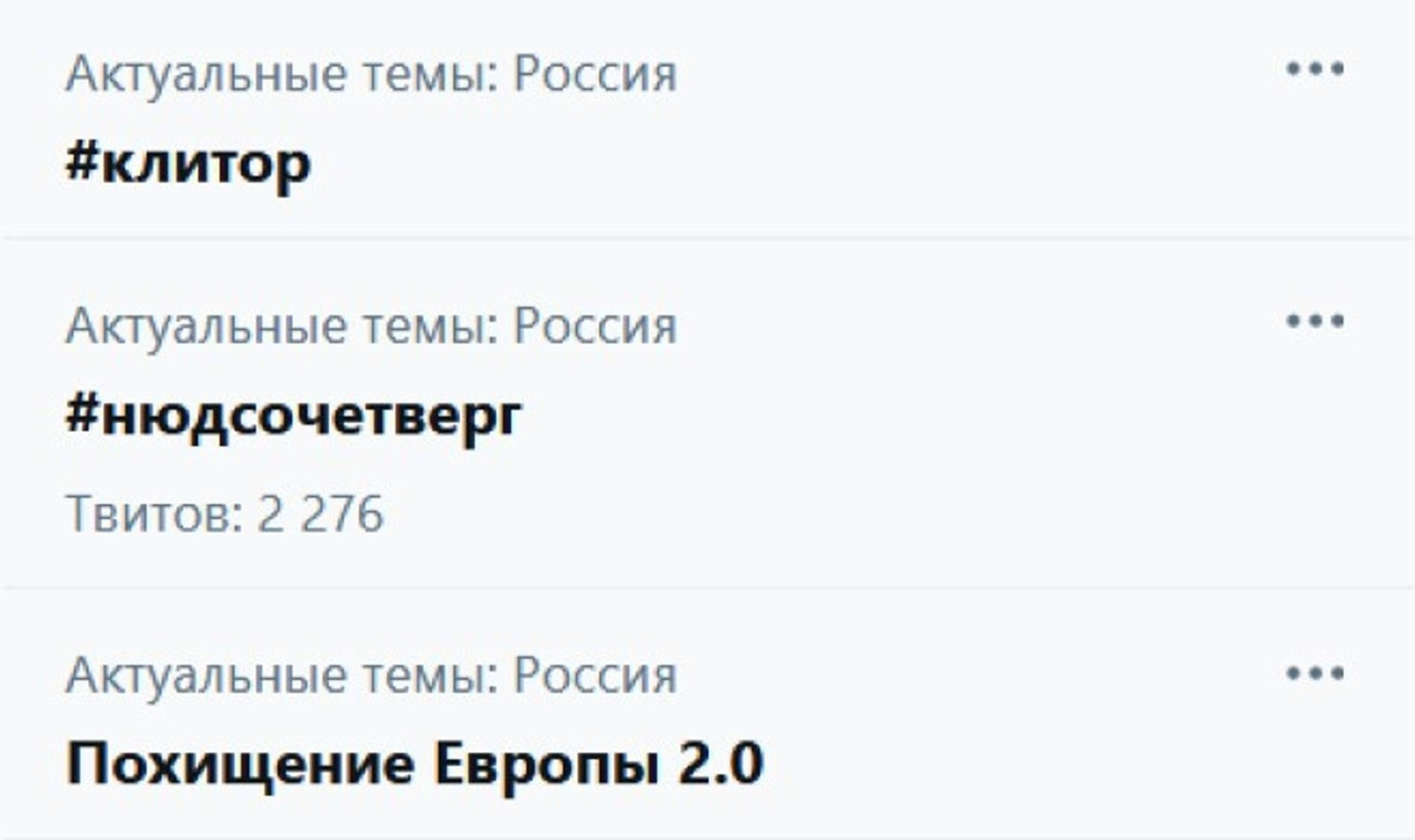 Скриншот раздела актуальных тем в Твиттере