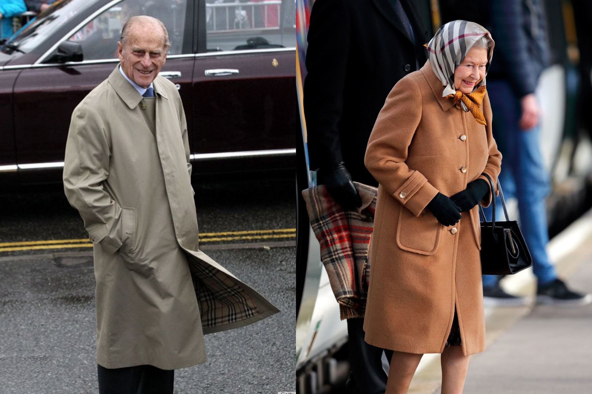 Принц Филипп и королева Елизавета в Burberry. Фото: Getty