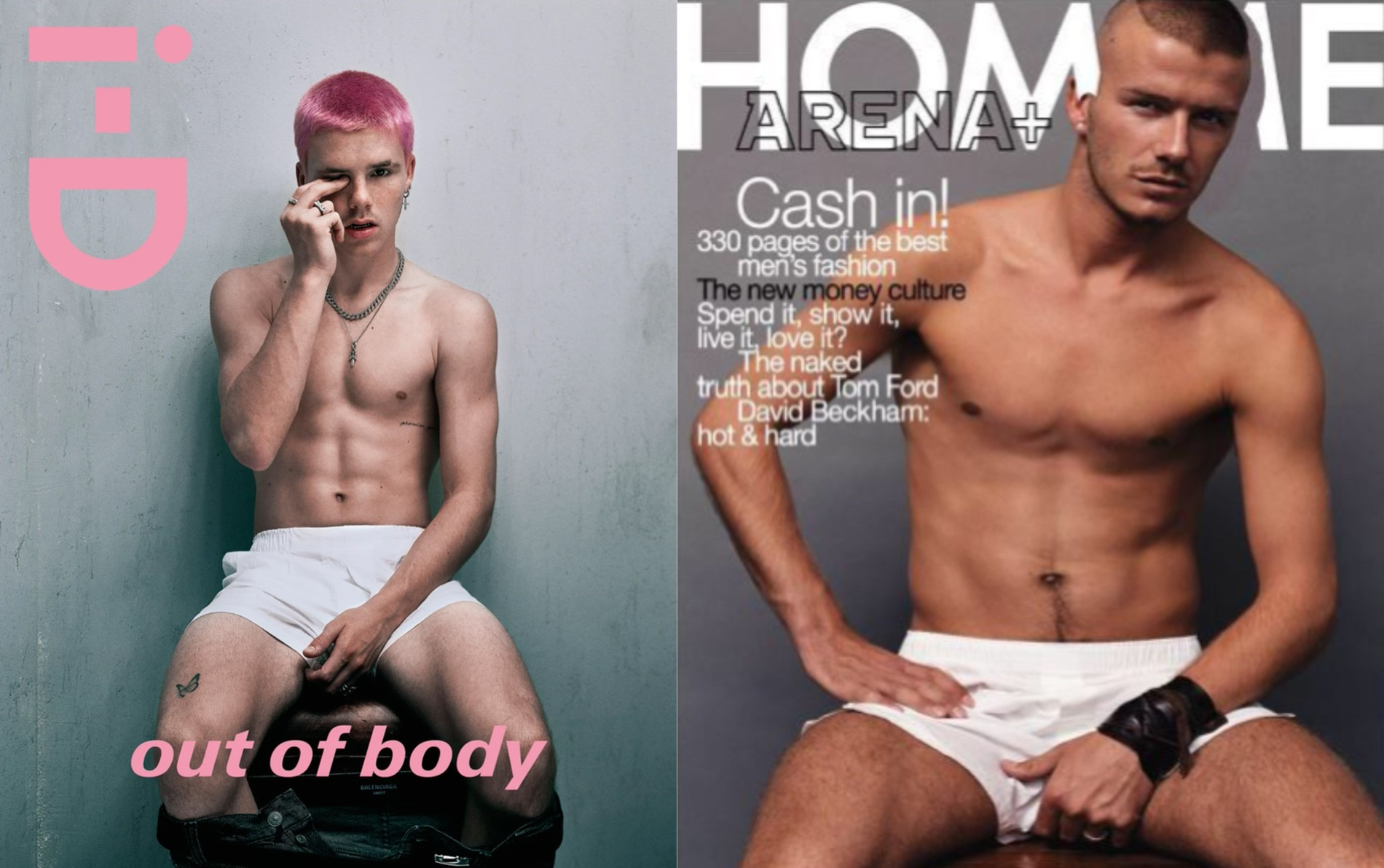 Круз Бекхэм – 2022 / Дэвид Бекхэм – 2000
Фото: i-D, Homme Magazine