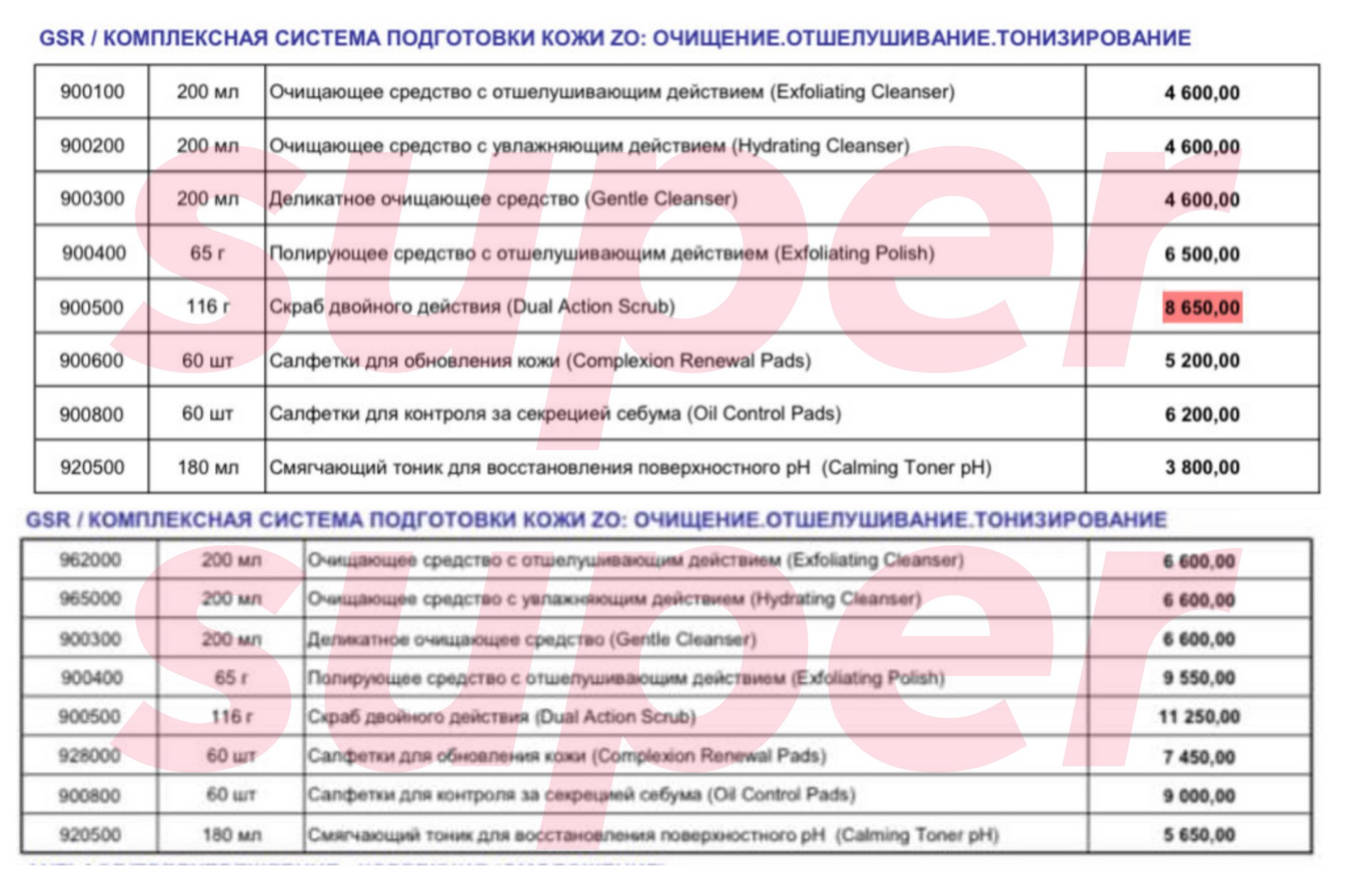 Цены на космецевтику до (верхний скрин) и после (нижний скрин) ситуации на Украине
Фото: Super.ru