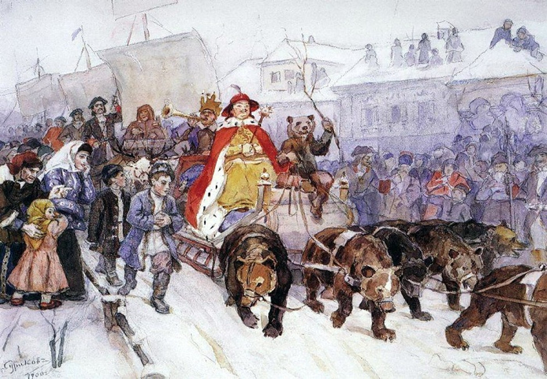 «Большой маскарад 1722 года на улицах Москвы с участием Петра I и князя-кесаря И.Ф. Ромодановского» Василия Сурикова. Источник: «Яндекс.Дзен»
