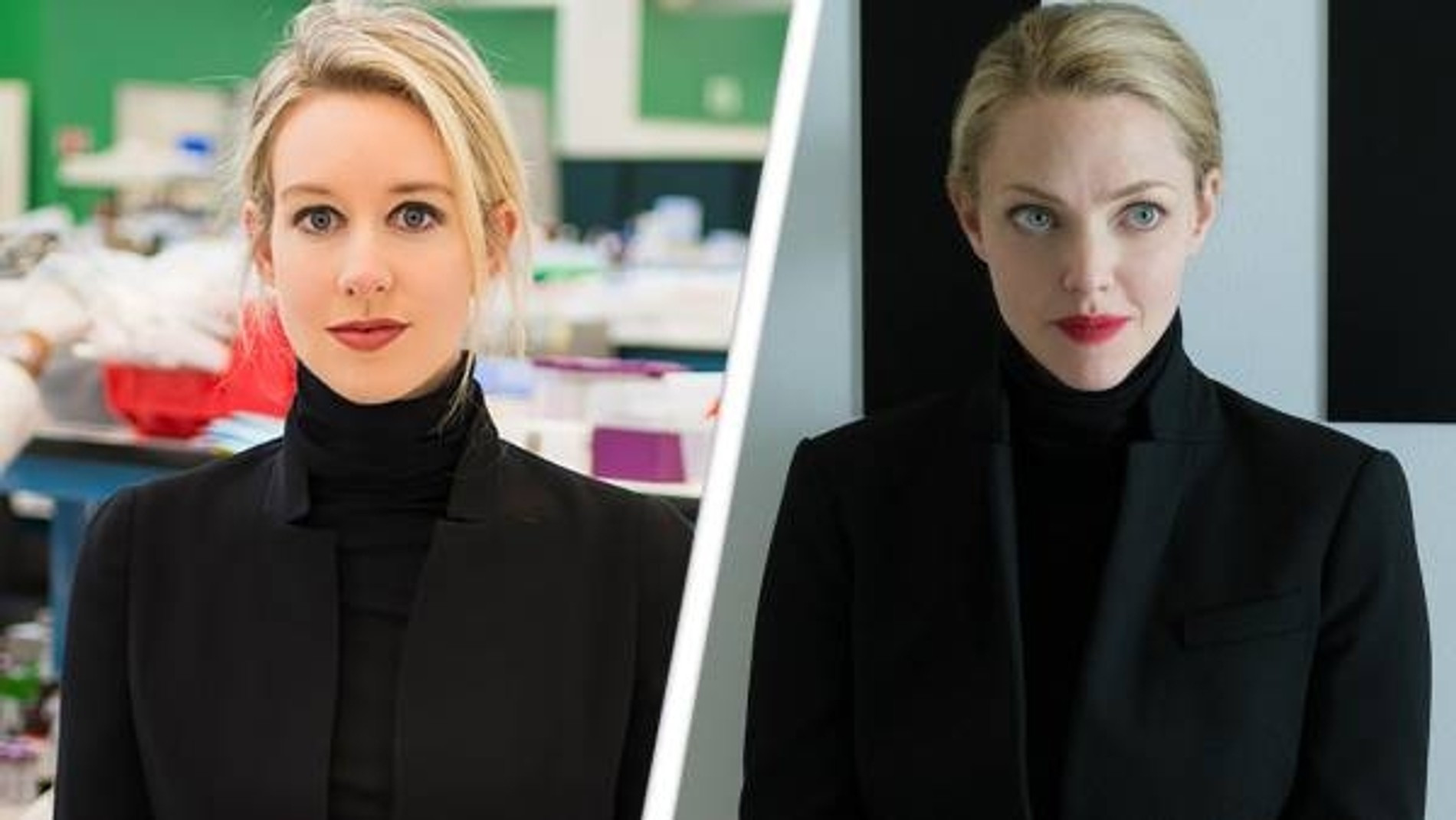 Элизабет Холмс и сыгравшая ее в сериале «Выбывшая» Аманда Сайфред