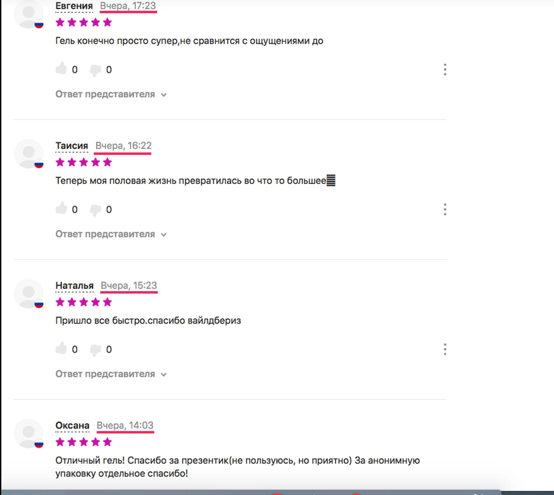 Комментарии к средствам для сужения влагалища. Источник: Wildberries