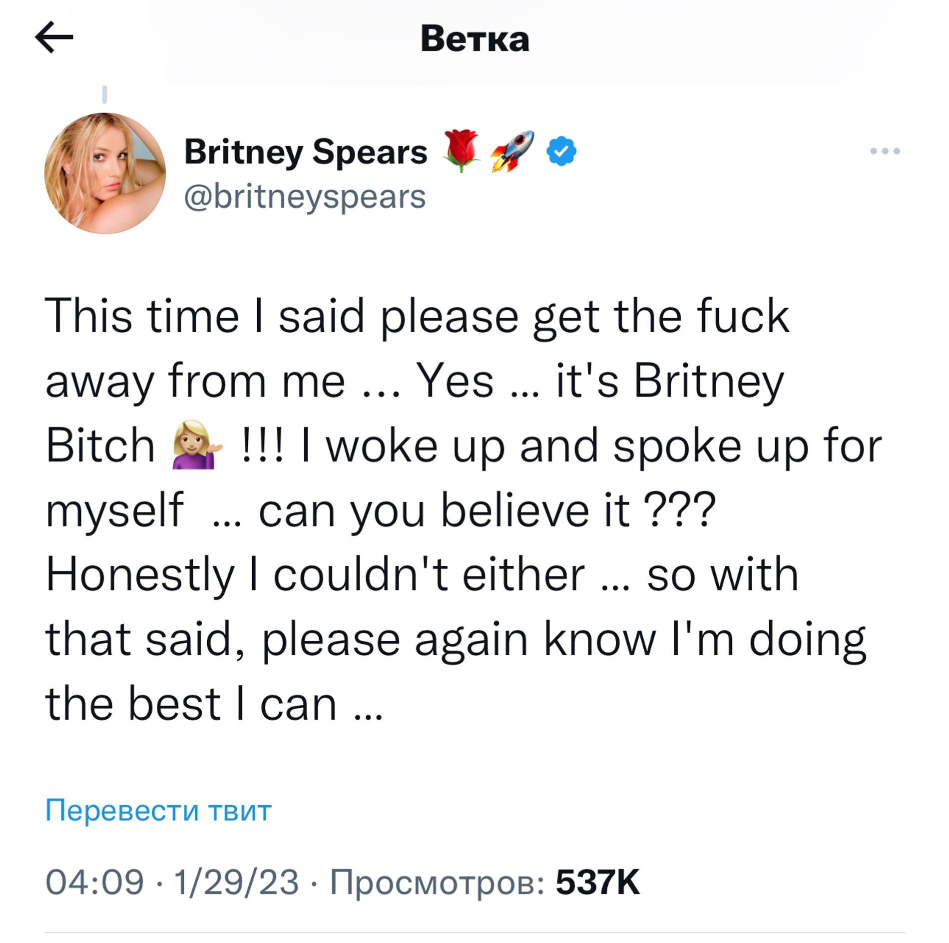 Поп-звезда гордится тем, что не дала себя в обиду
Источник: Твиттер / Бритни Спирс