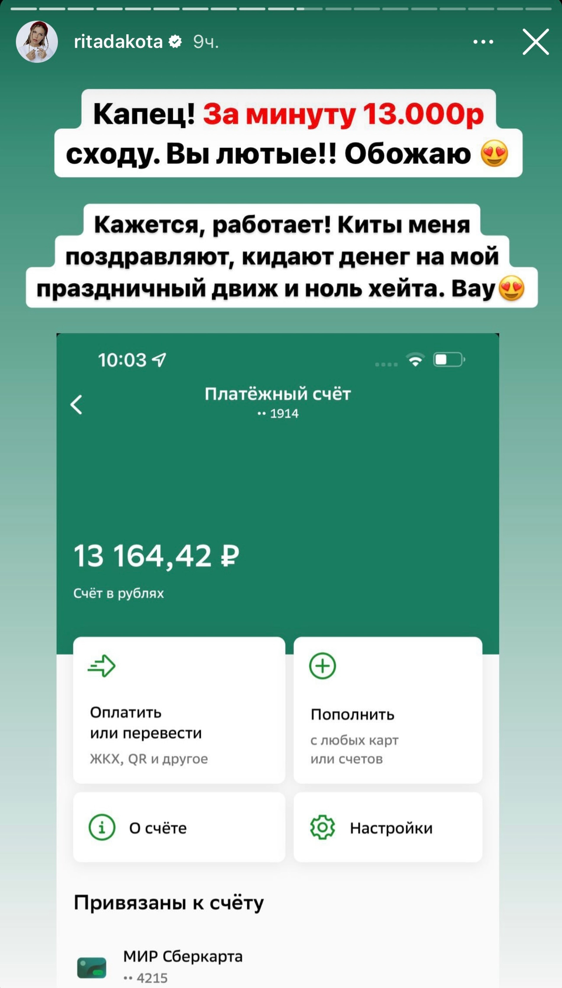 Новый пост Риты Дакоты, посвященный сбору денег среди подписчиков 
Фото: Инстаграм (запрещен в РФ)