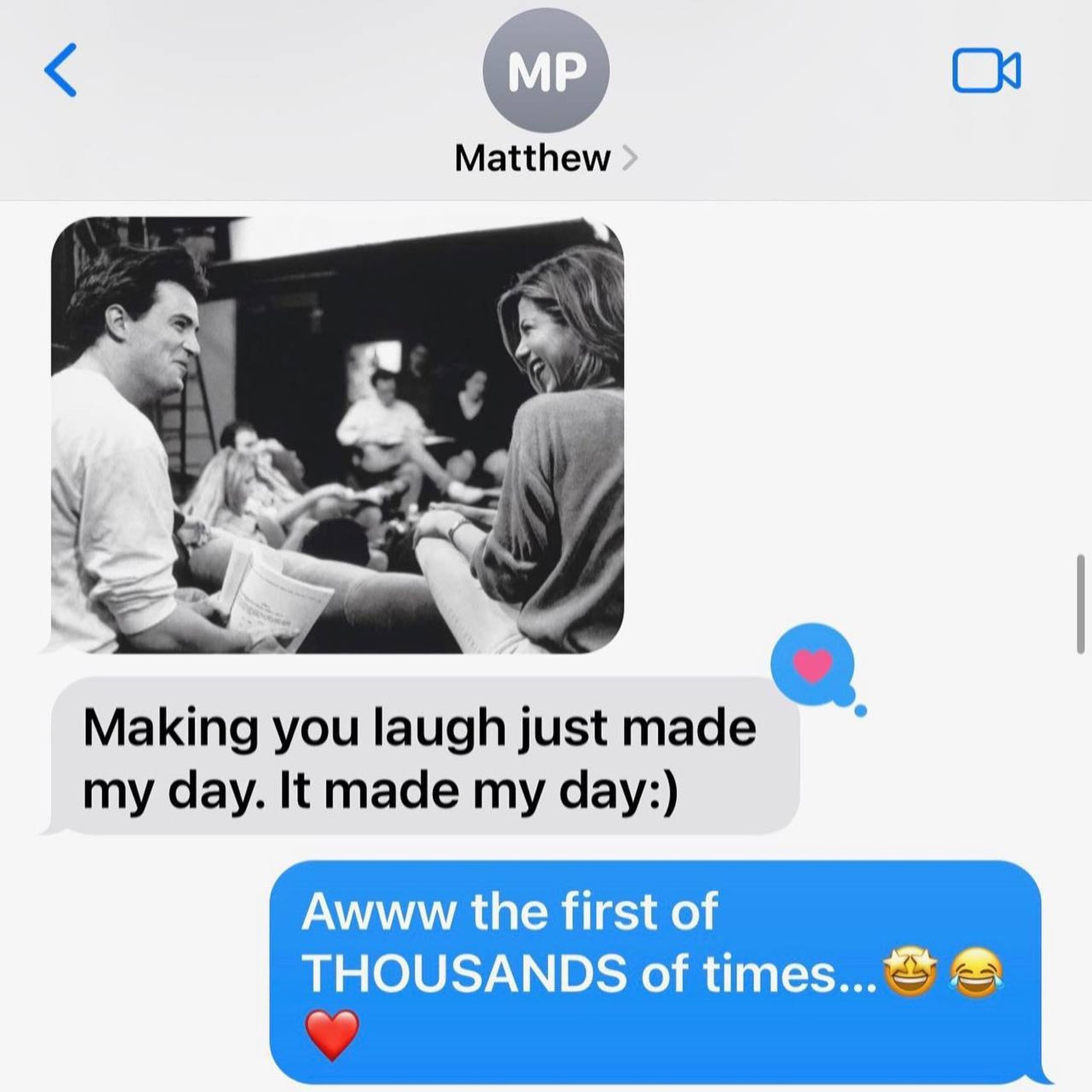 Переписка Дженнифер Энистон и Мэттью Перри. Скриншот: Инстаграм* @jenniferaniston
