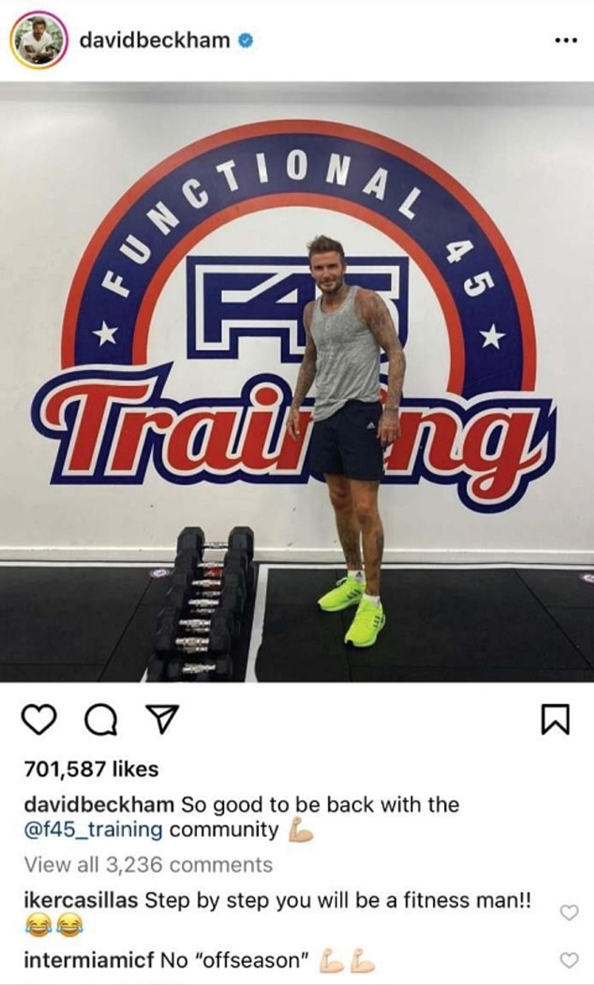 Дэвид Бекхэм в фитнес-центре F45. Фото: Инстаграм* @davidbeckham