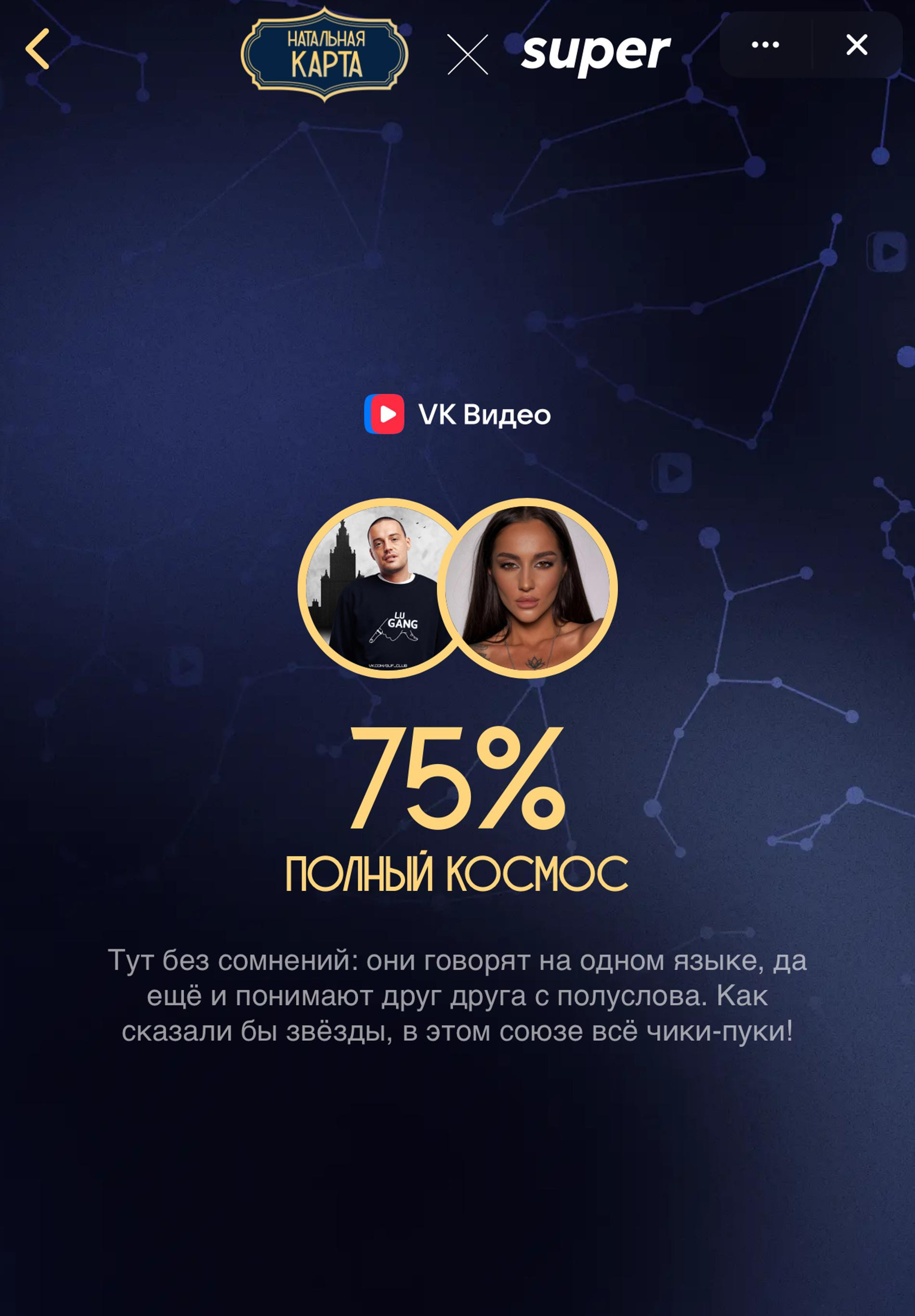 Совместимость Гуфа и Юлии Королевой по «Натальной карте». Фото: VK
