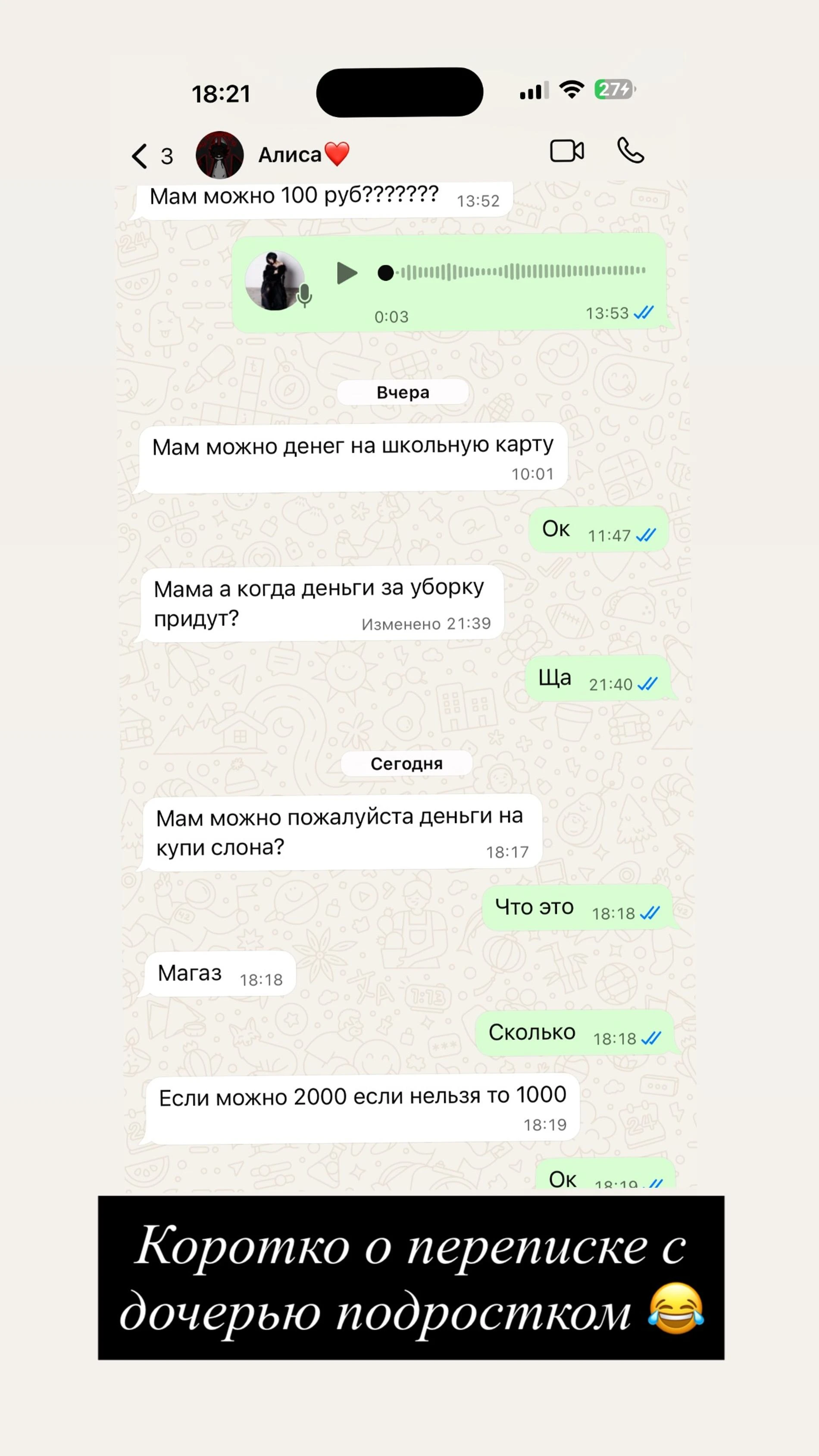 Переписка Аланы Мамаевой с дочерью. Фото: Инстаграм (запрещён в РФ) @alana_mamaeva