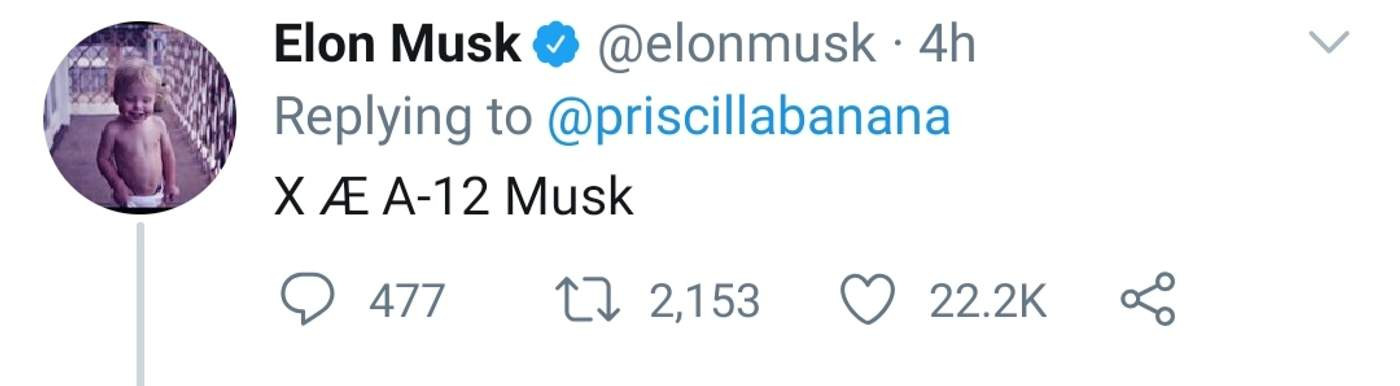 Имя малыша, по словам Илона
Фото: Twitter @elonmusk