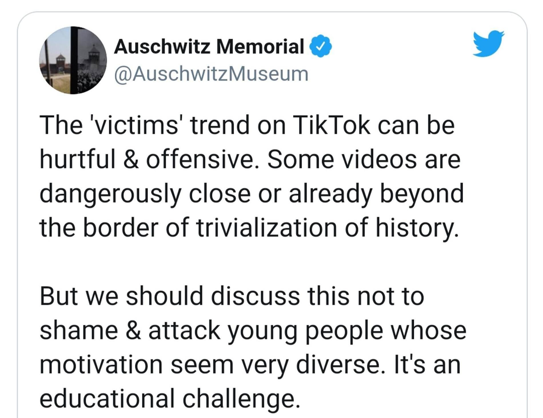 Скриншот Твиттера Музея Освенцима