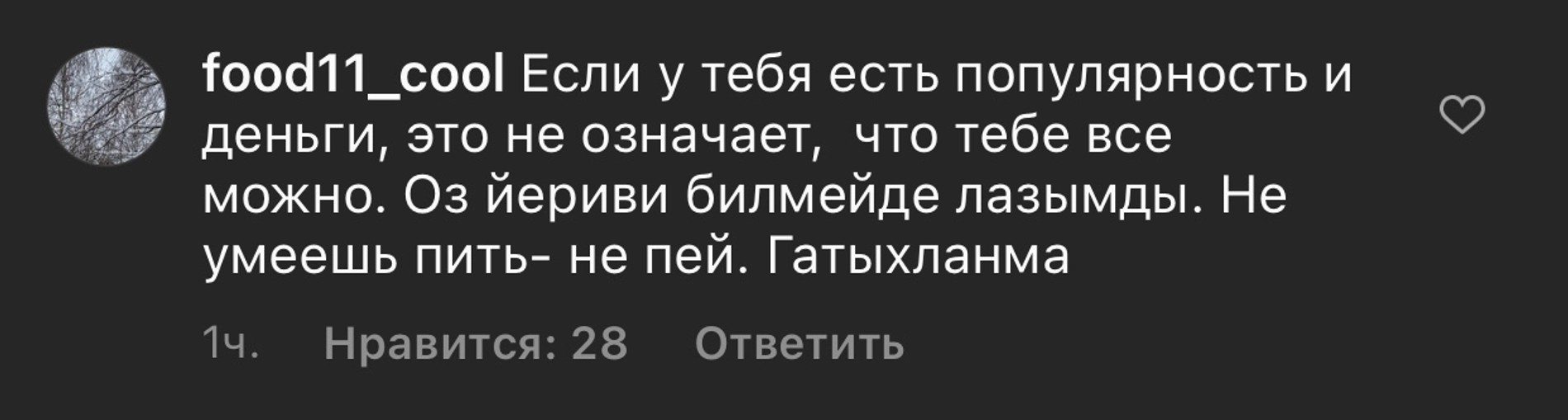 «Если у тебя есть популярность и деньги, это не означает, что тебе все можно. Нужно было знать свое место. Не умеешь пить — не пей. Не мути воду»