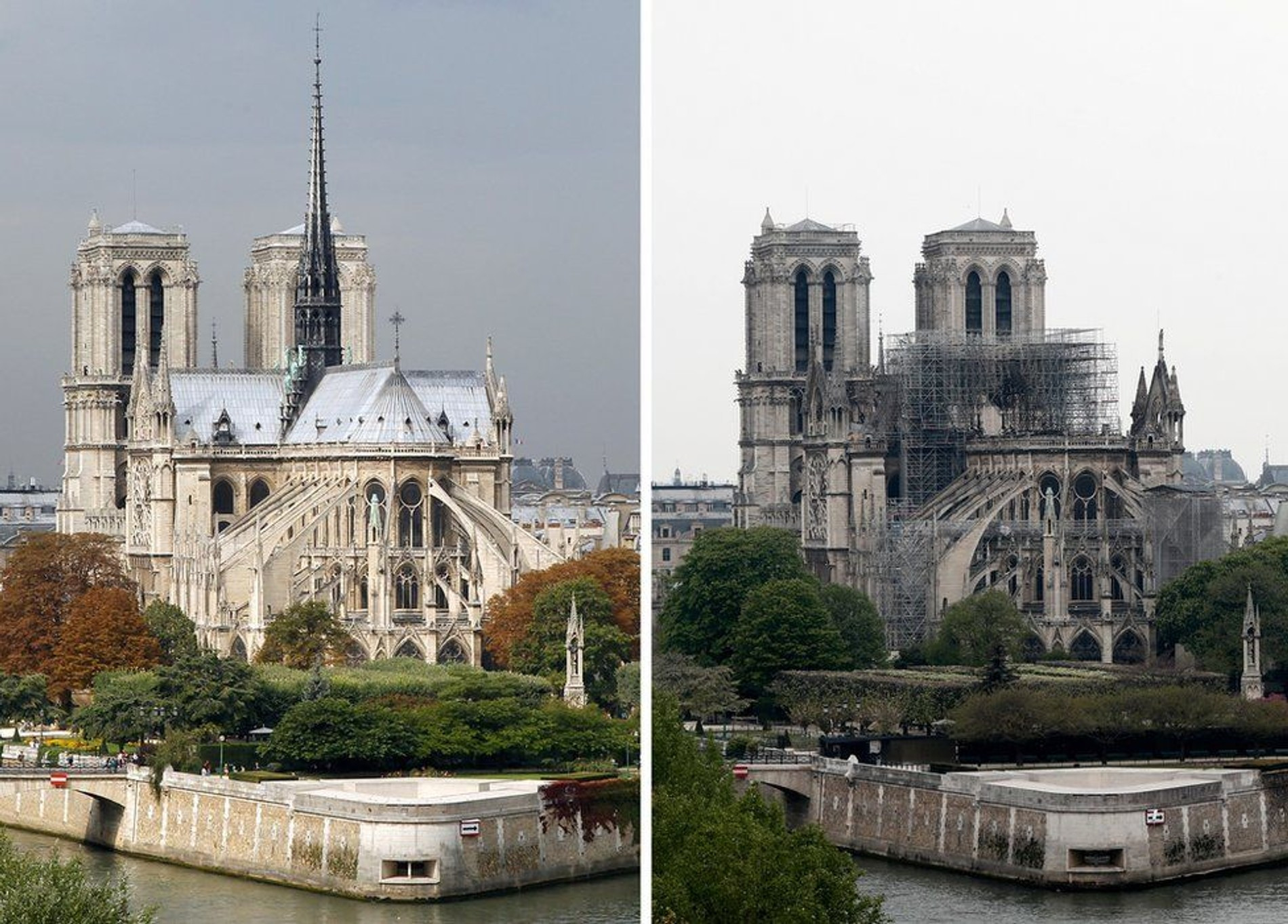 Нотр-Дам-де-Пари до и после пожара
Фото: Reuters