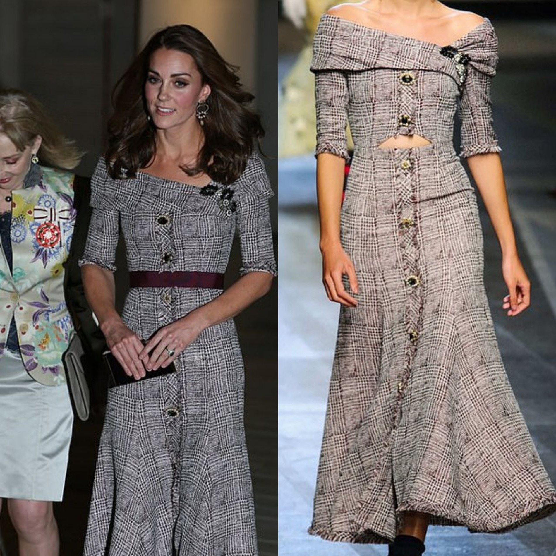 Кейт в платье Erdem в 2018 году на открытии выставки — герцогиня скрыла «непротокольный» вырез на талии при помощи пояса
Коллаж Super