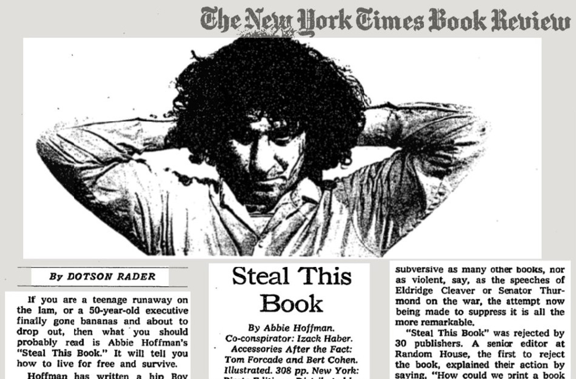 Ревью на книгу Эбби Хоффмана «Сопри эту книгу!» в The New York Times, 1971 г. Источник: graphicarts.princeton.edu