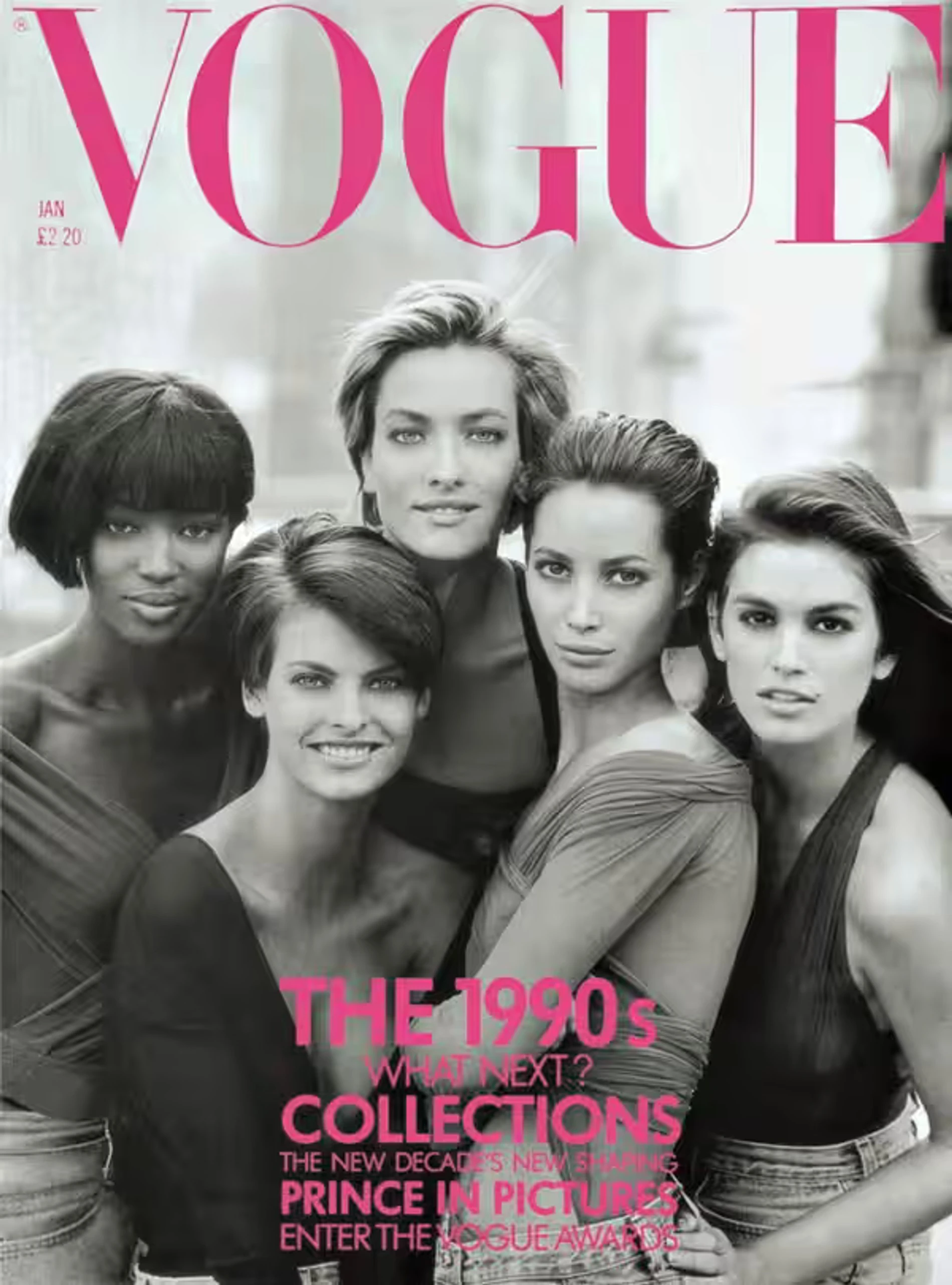 Наоми Кэмпбелл, Линда Евангелиста, Татьяна Патитц, Кристи Терлингтон и Синди Кроуфорд на обложке Vogue в 1990 году. Фото: Vogue 