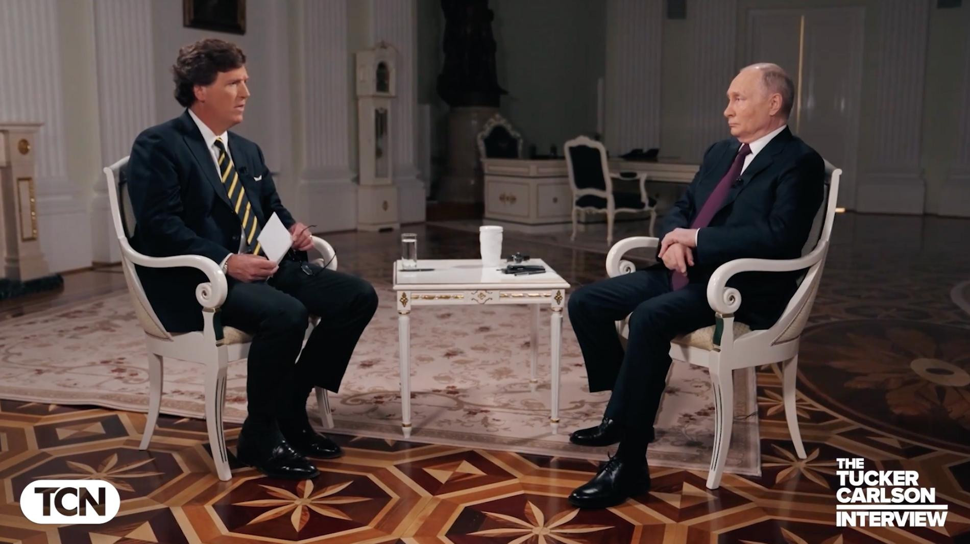 Владимир Путин и Такер Карлсон. Фото: кадр из интервью/ takercarlson.com