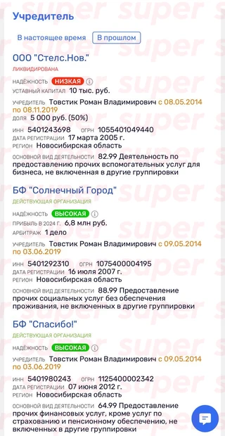Бывшие компании Романа Товстика. Фото: Rusprofile