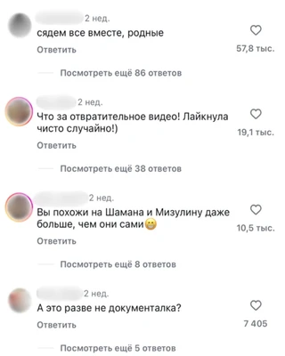 Комментарии под пародиями Никиты Сорокина и Лилу Урюпиной в социальных сетях.