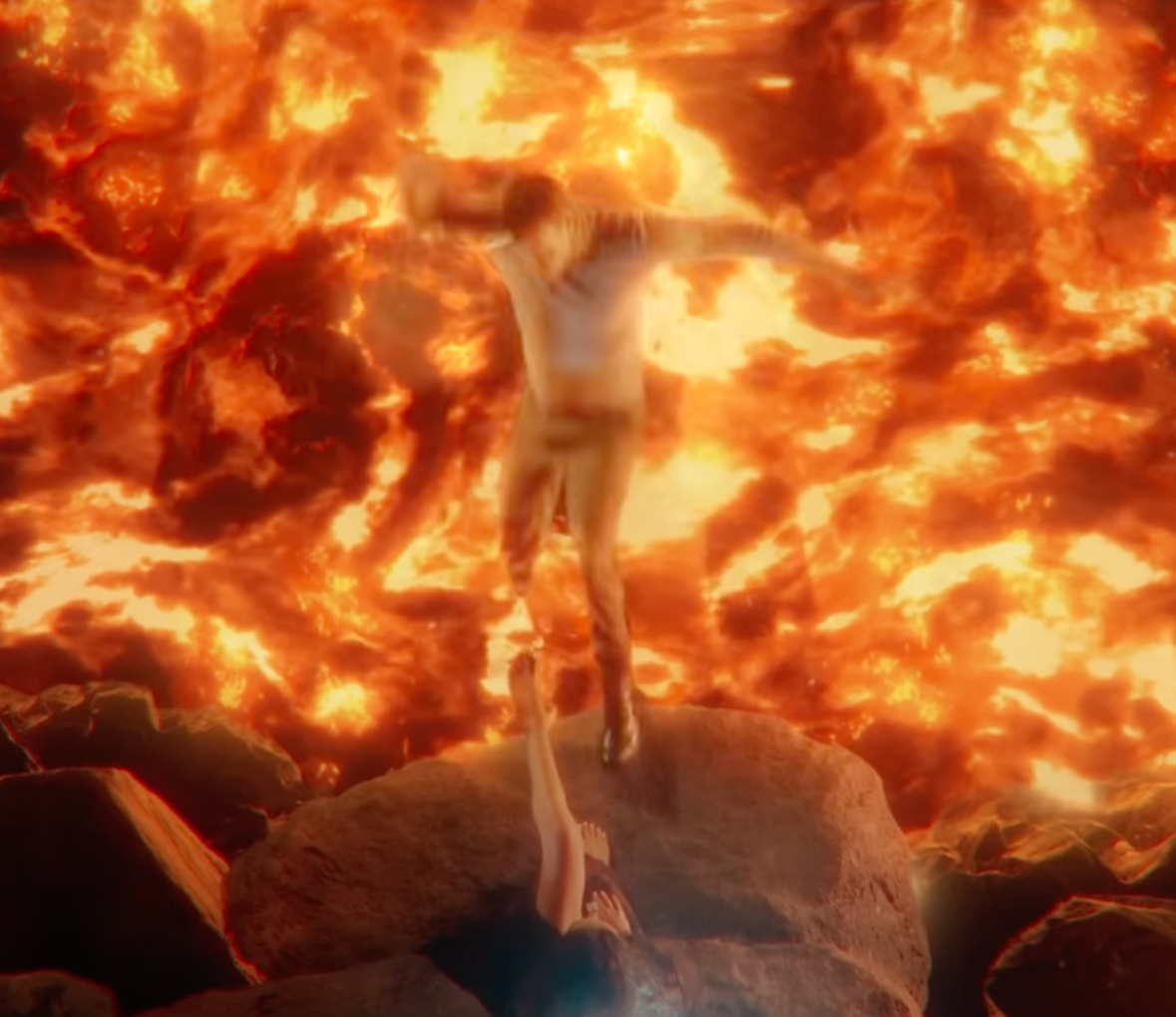 По сюжету героя клипа скинули в вулкан. Скриншот: YouTube-канал Филиппа Киркорова