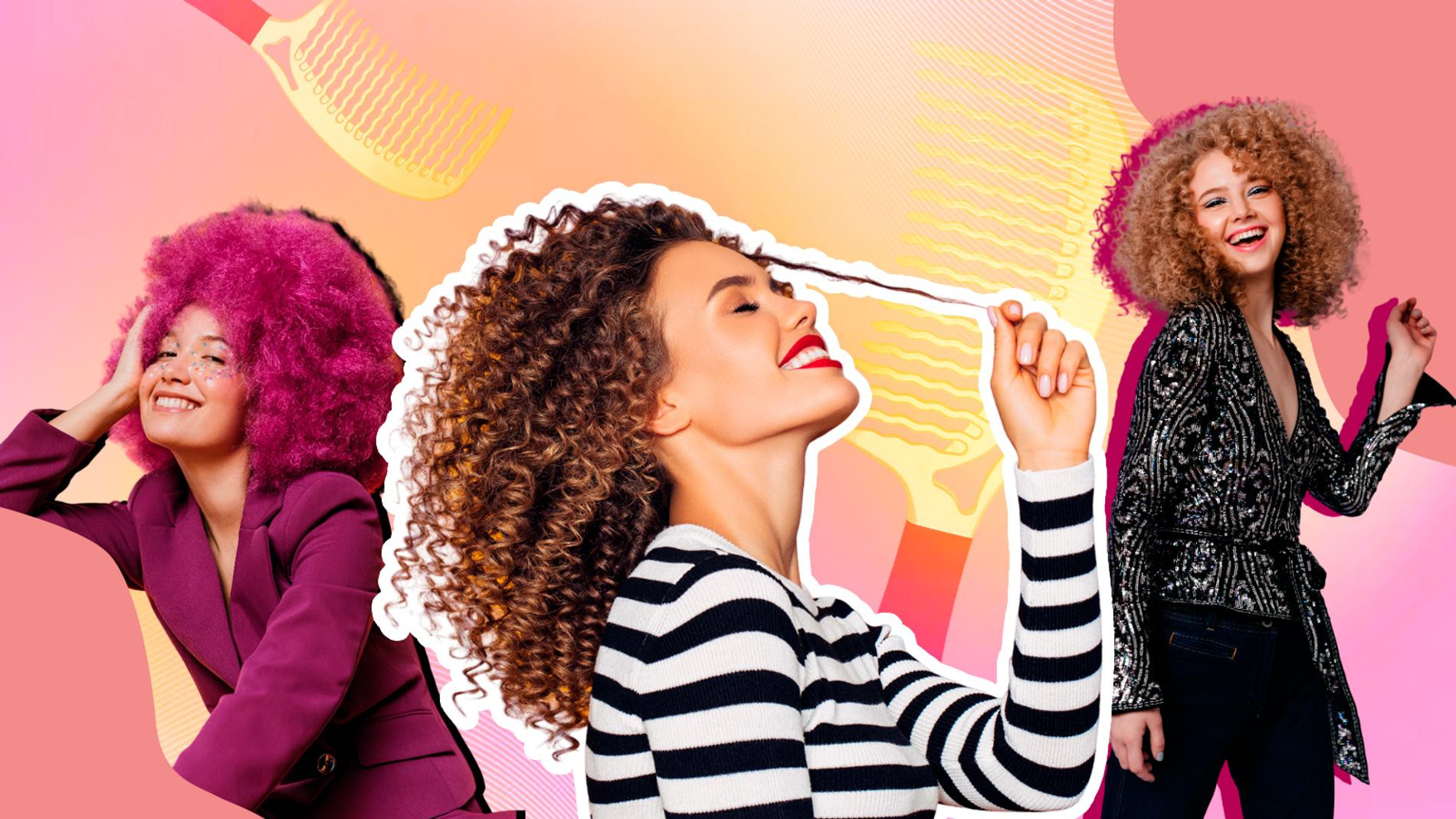 Афро кудри подходят для девушек с любым типом волос. Коллаж Super