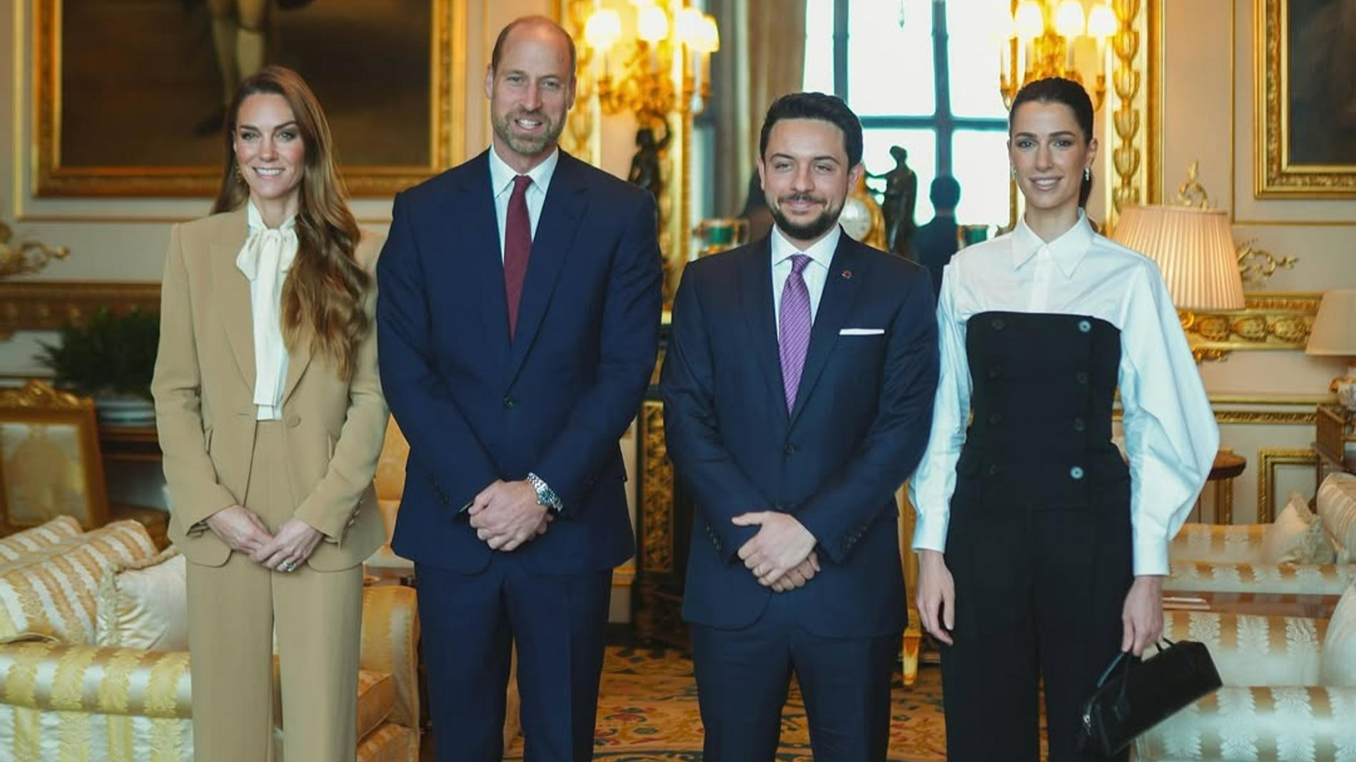 Кейт Миддлтон и принц Уильям с принца Хусейном и его супругой Раджвой. Фото: Инстаграм (запрещён в РФ) @alhusseinjo