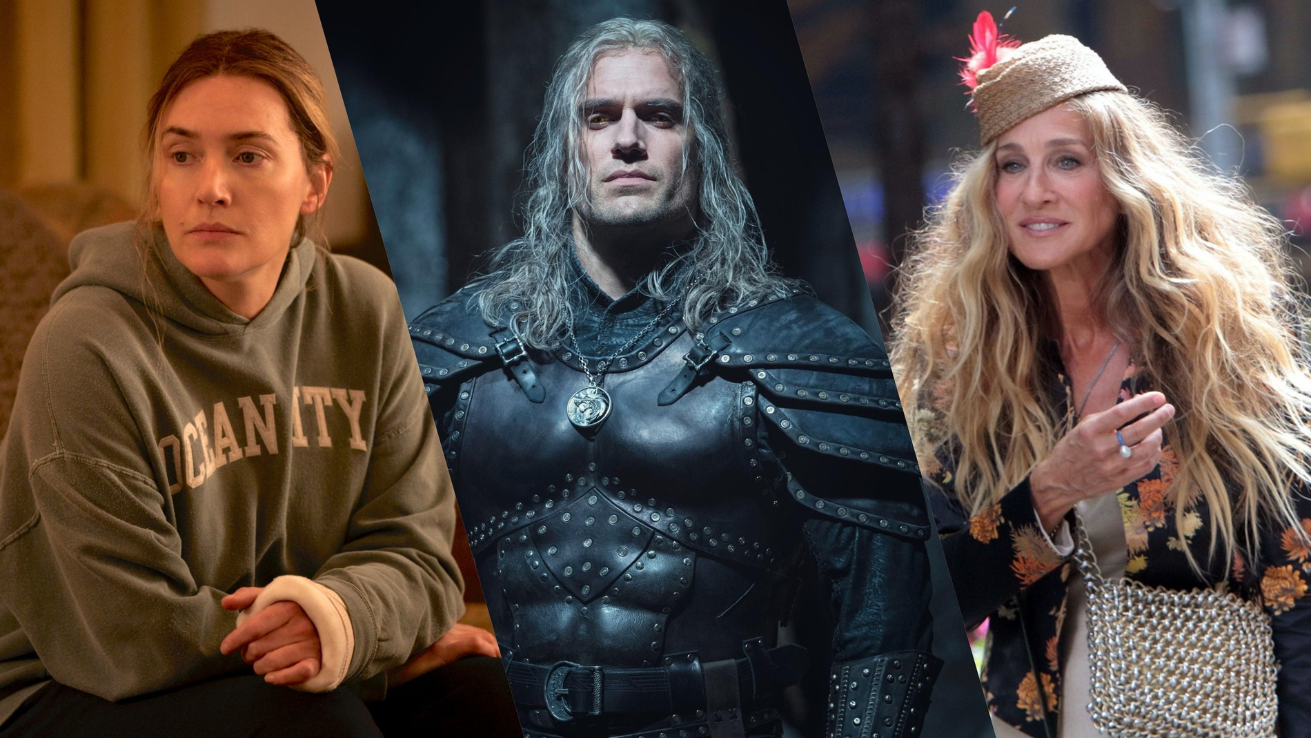 Кадры из сериалов «Ведьмак», «Мейр из Исттауна», «И просто так...»