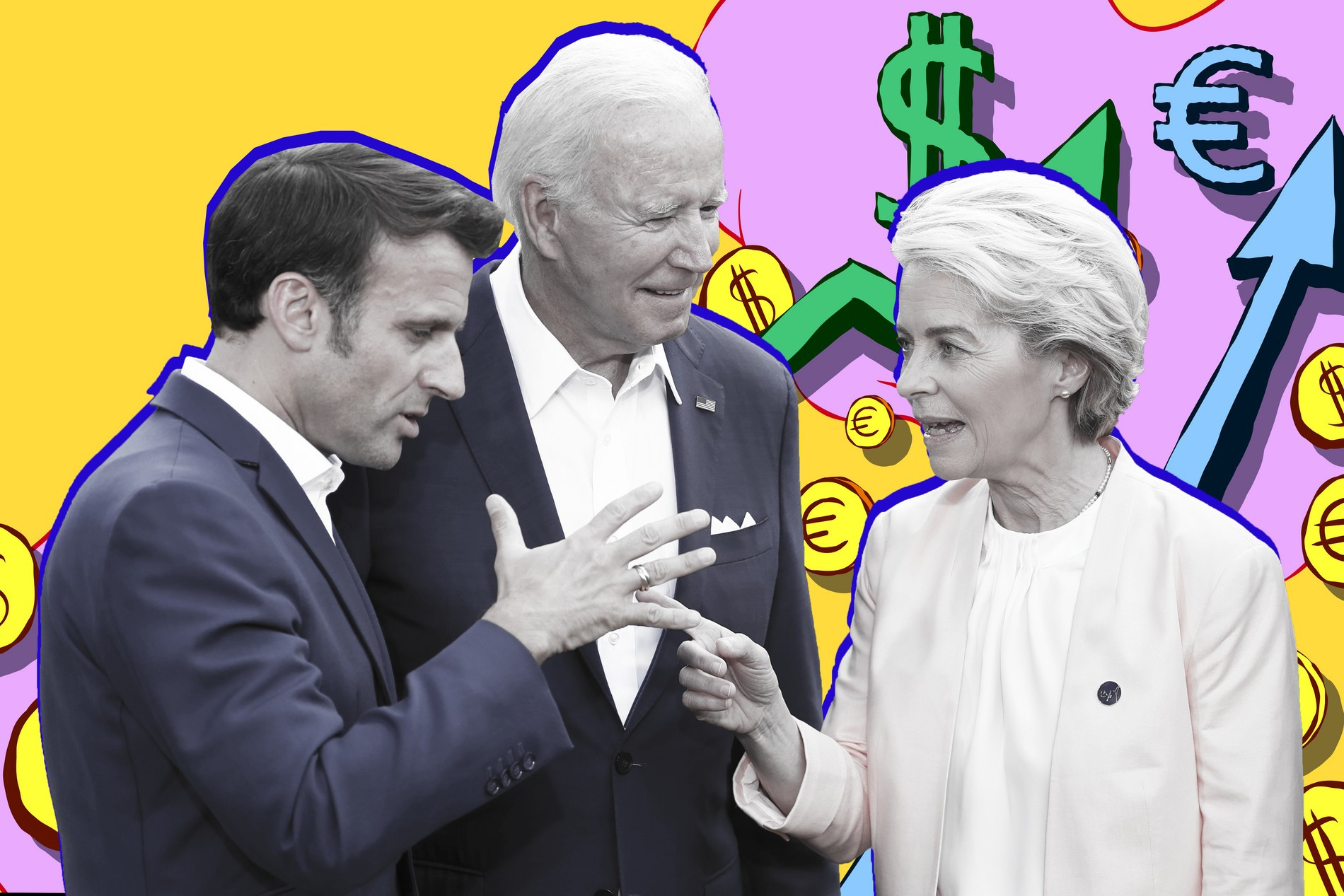 Эмманюэль Макрон, Джозеф Байден и глава Еврокомиссии Урсула фон дер Ляйн