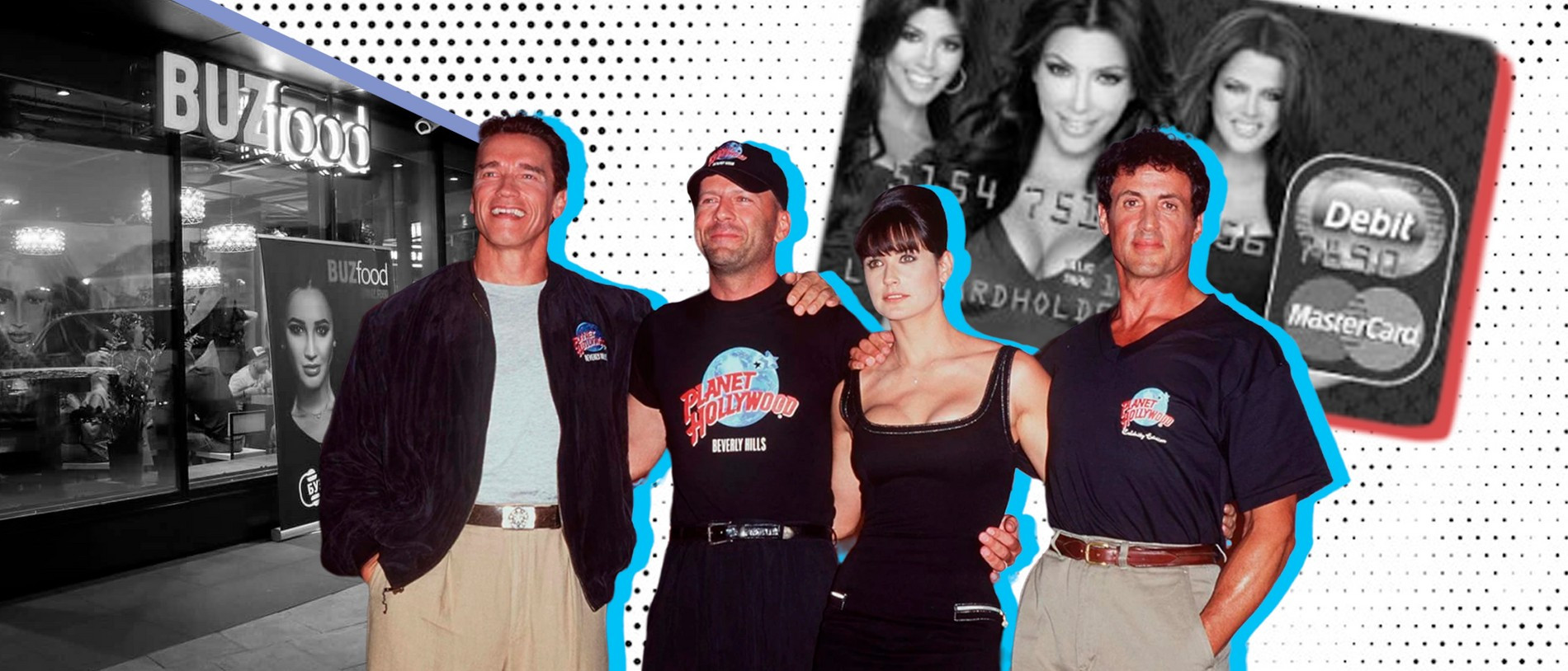 Фото: коллаж Super, официальный сайт Planet Hollywood, официальный сайт банковской карты Кардашьян