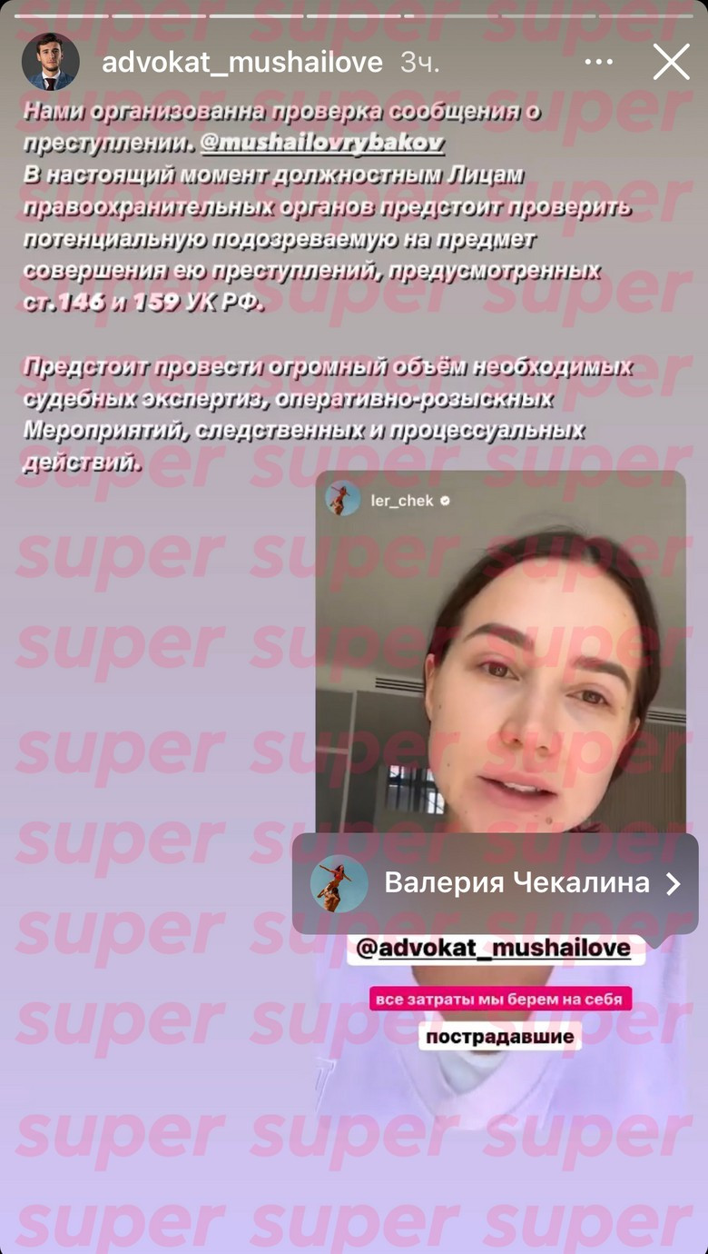 Фото: скрин сторис в Инстаграме (запрещен в РФ) адвоката Чекалиной