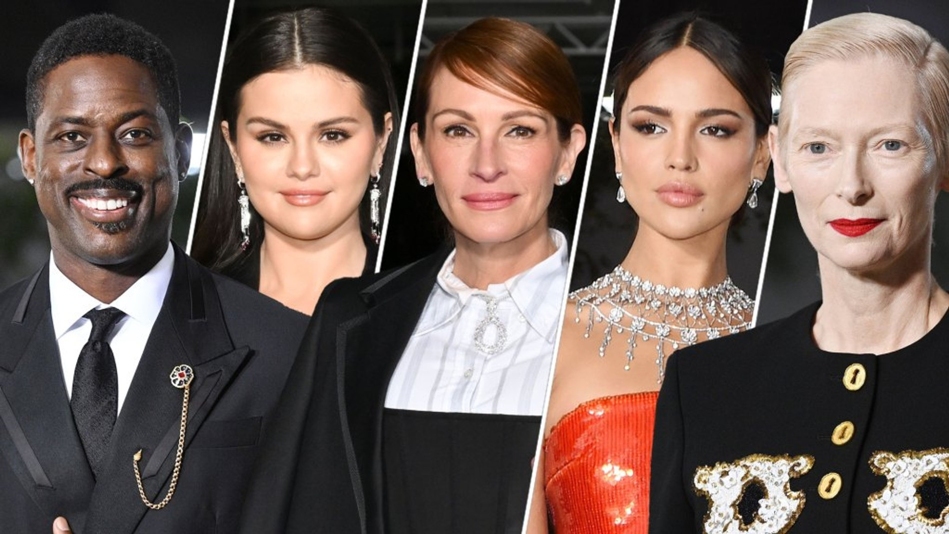 Стерлинг К. Браун, Селена Гомес, Джулия Робертс, Эйса Гонсалес и Тильда Суинтон на балу The Academy Museum Gala. Фото: Getty