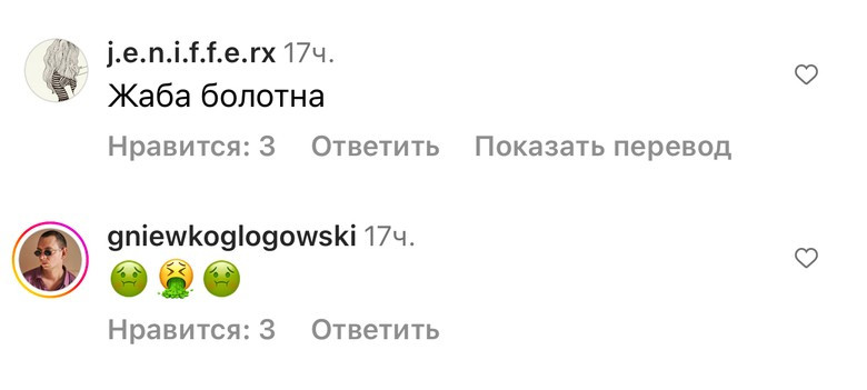 Комментарии хейтеров на страницы Анны Линниковой в Инстаграме (запрещен в РФ)