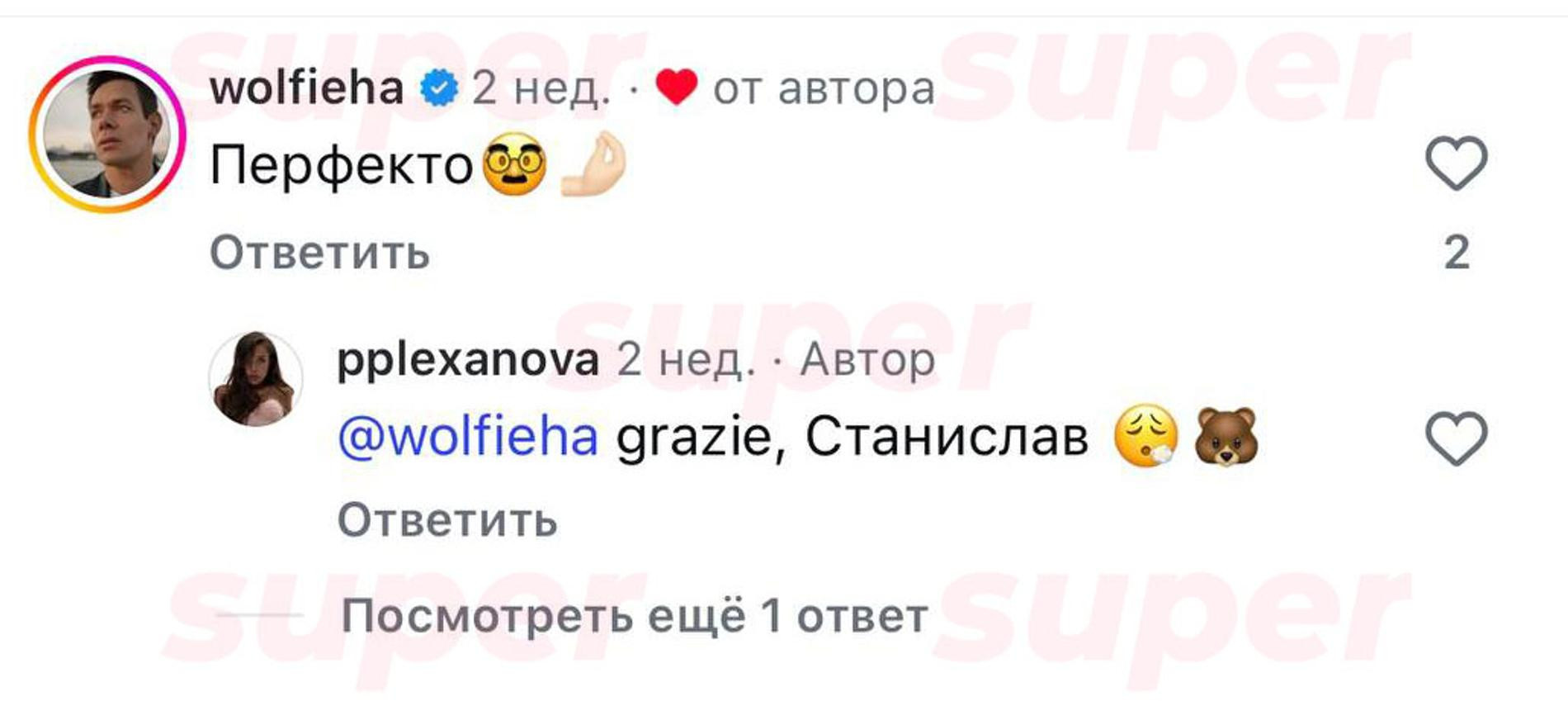 Комментарий Стаса Пьехи под публикациями Полины в Инстаграме (запрещён в РФ)